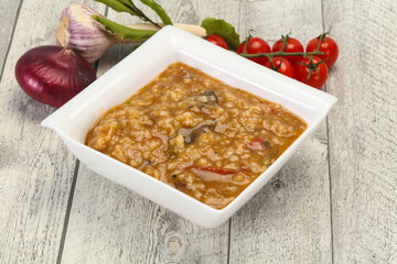 Caucasian Kharcho soup with beef meat