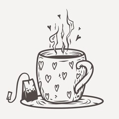 Cup of tea with heart bag for the Valentines Day