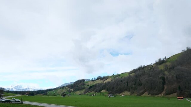 Panorama Road Green Valley Scenic Mountain Peak - Stanserhorn. Ennetmoos Switzerland Europe