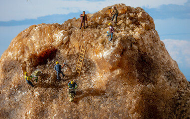 Worker in outdoor mine stone granite