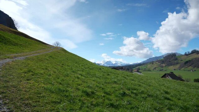 Panorama Road Green Valley Scenic Mountain Peak - Stanserhorn. Ennetmoos Switzerland Europe