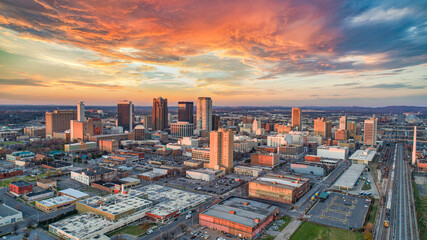 Birmingham, Alabama, USA Downtown Drone Skyline Aerial Panorama - obrazy, fototapety, plakaty