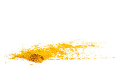 Turmeric (Curcuma) powder isolated on white background, side view