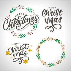 Merry christmas 2021 Beautiful greeting card poster with calligraphy black text word. Hand drawn design elements. Handwritten modern brush lettering white background isolated vector