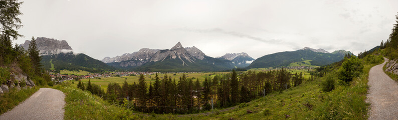 Mountain panorama view of Ehrwald, Tyrol, Austria