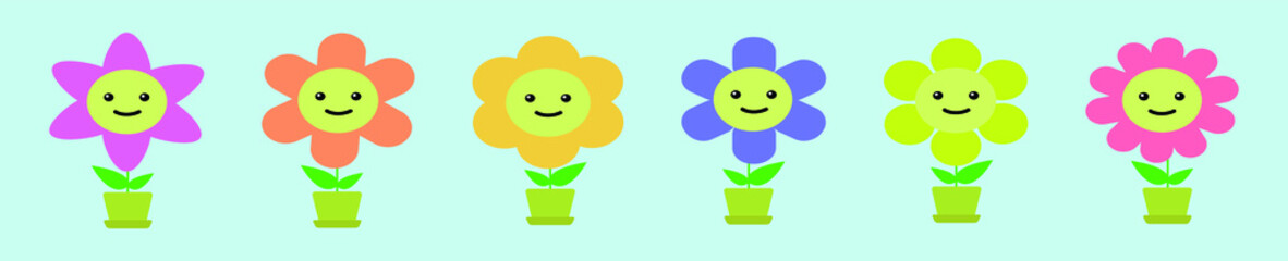 set of sun flower cartoon icon design template with various models. vector illustration isolated on blue background