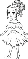 Coloring book. Little girl princess with a beautiful hairstyle.