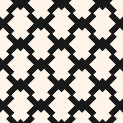 Vector monochrome seamless pattern with diamond grid, net, mesh, lattice, fence, diagonal lines. Abstract geometric texture. Simple black and white background. Repeat design for decor, print, cloth
