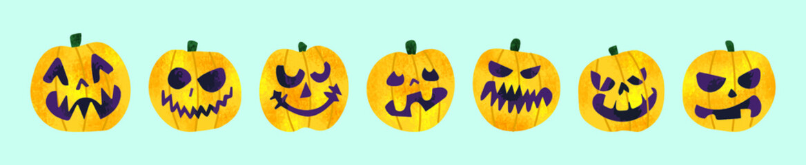 set of pumpkin cartoon icon design template with various models. vector illustration isolated on blue background