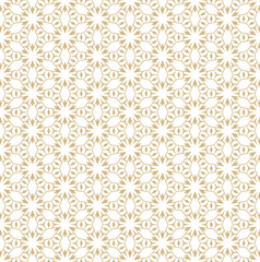 Abstract vector geometric seamless pattern. Golden lines texture, elegant floral lattice, mesh, weave, grid. Oriental style traditional background. Luxury gold ornament, repeat tiles, modern design