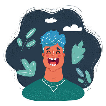 Vector illustration of Laughing Young Guy on dark background.
