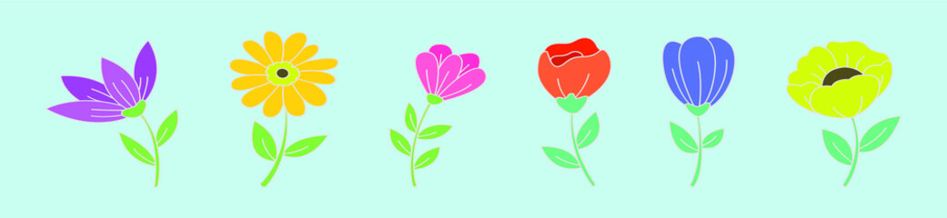 set of flowers cartoon icon design template with various models. vector illustration isolated on blue background