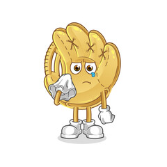 baseball glove cry with a tissue  character. cartoon mascot vector