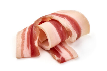 Bacon slices, isolated on white background