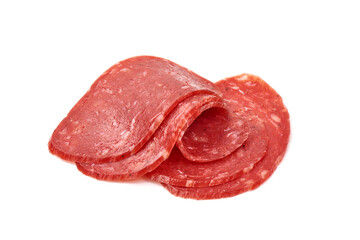 Smoked salchichon sausage, isolated on white background