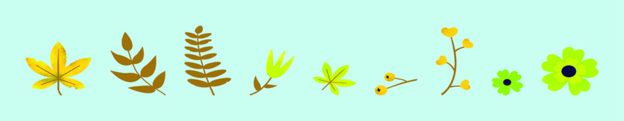 set of flower and leaves cartoon icon design template with various models. vector illustration isolated on blue background