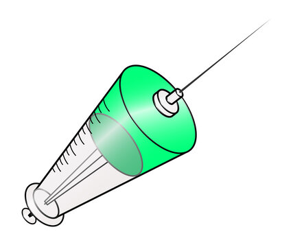 Vector illustration of syringe with green liquid isolated on white