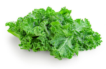 Kale leaf salad vegetable isolated on white background. Kale closeup. Flat lay. Food  vegan concept.
