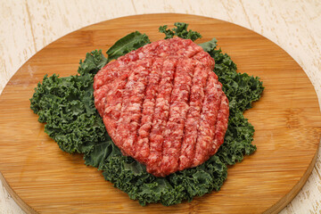 Raw beef burger cutlet for cooking