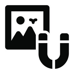 
Landscape with magnet, solid icon of media attraction
