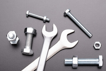 Bolts and wrenches. Tool. Spanners. Bolts and nuts.