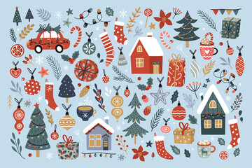 Christmas vector collection of decorative winter elements.
