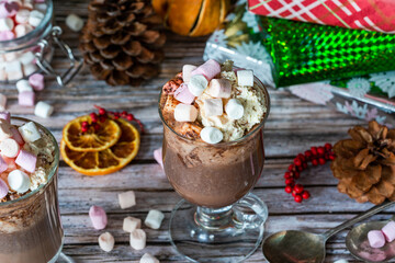 Hot chocolate with whipped cream and marshmallows