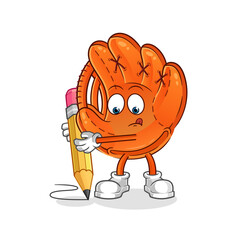 baseball glove write with pencil character. cartoon mascot vector