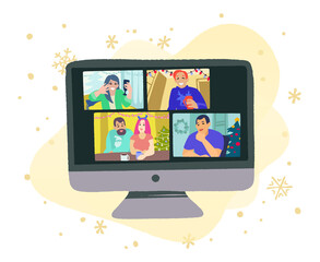 Christmas or New Year video chat online. Internet communication during quarantine.