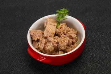 Canned tuna fish in the bowl