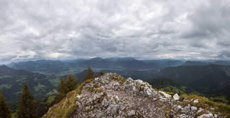 Mountain panorama view from Bruennstein mountain in Bavaria, Germany