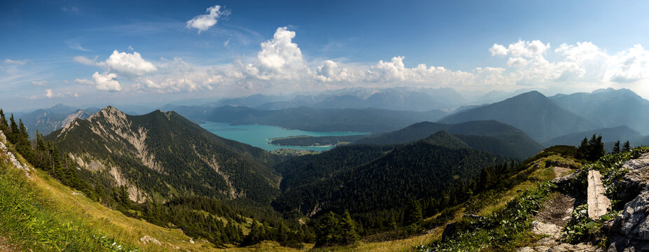 Mountain panorama from mountain Heimgarten in Bavaria, Germany