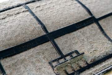 dirty air conditioning filter withdust and disease bacteria to use long time and unclean in bedroom...