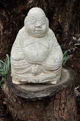 A Buddha figurine in a garden