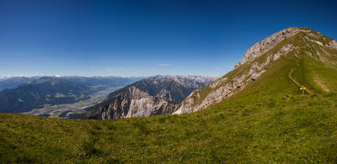 Mountain panorama from Vorderes Sonnwendjoch mountain, Rofan, Tyrol, Austria