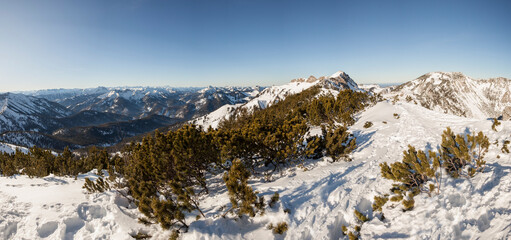 Mountain panorama view from Auerspitze mountain in Bavaria, Germany