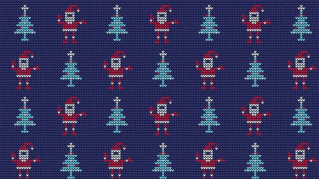 Knitted video pattern - Santa and Christmas tree. Looped Animation,