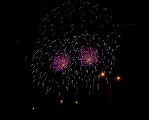 Fototapeta premium Color fireworks on black sky background