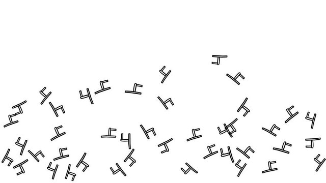 Hand drawn chairs flying randomly on white background. Furniture screensaver concept.