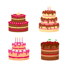 Set of festive or birthday cakes isolated