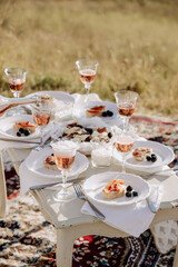 Delicious Desserts and Champagne Glasses on Table