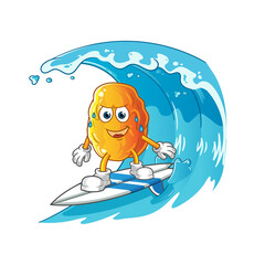 Yellow date surfing on the wave character. cartoon mascot vector