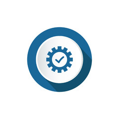Execution icon in blue circle. Execution vector flat symbol on white background.