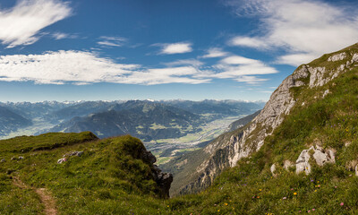 Mountain panorama from Vorderes Sonnwendjoch mountain, Rofan, Tyrol, Austria