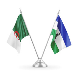 Lesotho and Algeria table flags isolated on white 3D rendering 