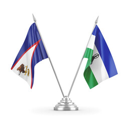 Lesotho and American Samoa table flags isolated on white 3D rendering