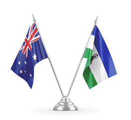 Lesotho and Australia table flags isolated on white 3D rendering 
