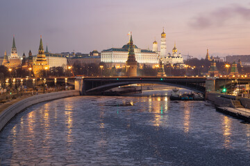 Morning view of the Kremlin and the Moscow river, Moscow, Russia