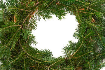 Christmas background. Christmas fir tree on white background. Top view