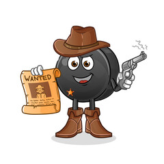 Hockey puck cowboy holding gun and wanted poster illustration. character vector